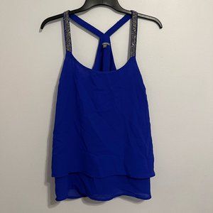Blue Blouse with Bedazzled Straps
